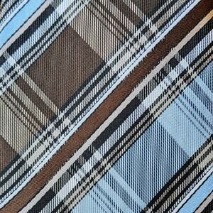 Classic Tie Brown Light Blue White Diagonal Tartan Plaid Necktie Detachable Back